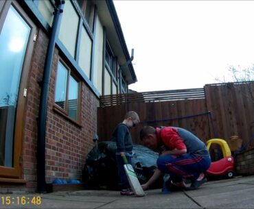 BackYard cricket action - batting practice for the 3yr old !