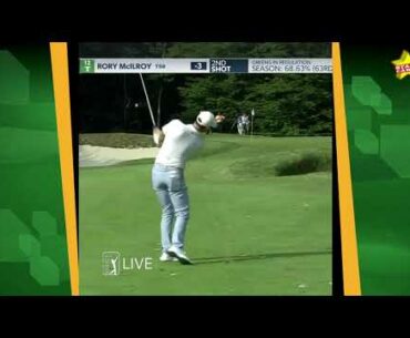 Laughter for Tiger Woods and Rory McIlroy at TPC Boston, as latter makes putt with flag in hole