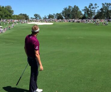 Ian Poulter taking a practice shot at Augusta