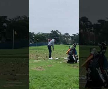 Slowmo European golfer from Spain Rafa golfswing on the range 2020 PGA DTL pure right on plane