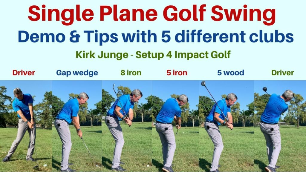 Single Plane golf swing Demonstration with 5 clubs. Setup 4 Impact Golf