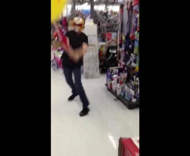 Playing baseball in walmart