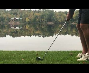 Slow-mo skipping a golf ball across water