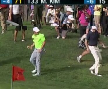 Rory McIlroy inches from being hit by errant tee shot!