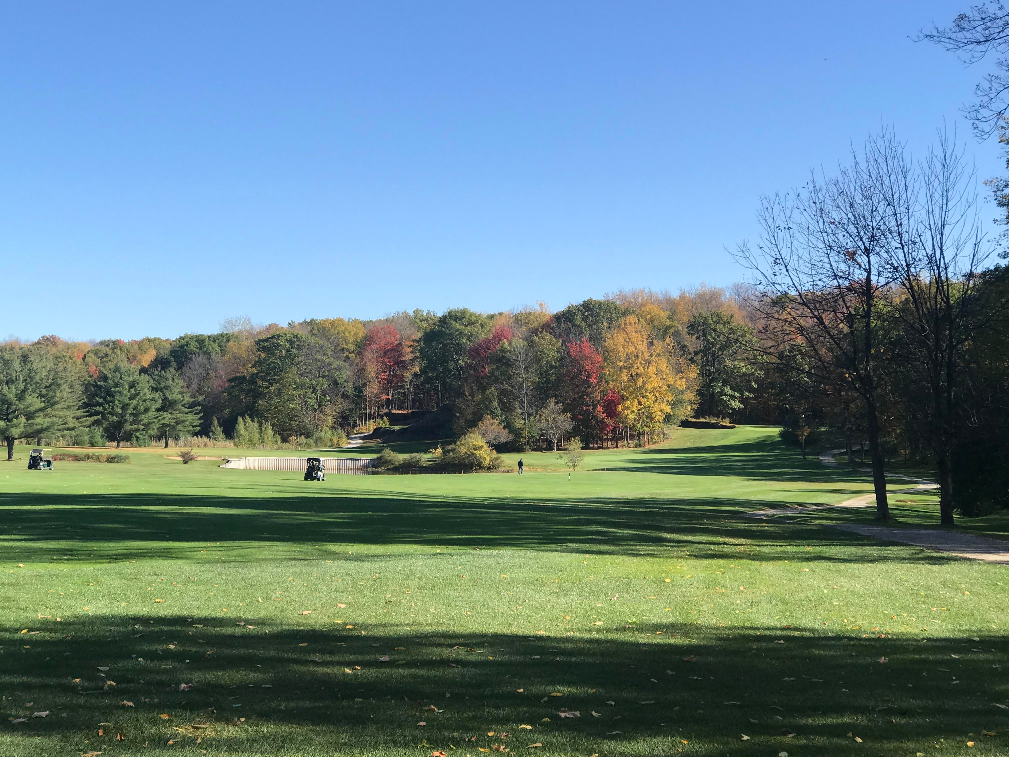 Past peak foliage golf in Vermont. FOGOLF FOLLOW GOLF