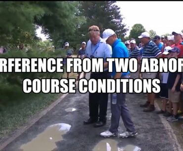 Jordan Spieth Gets Relief from Temporary Water, but Stands in it to Make his Stroke - Golf Rules
