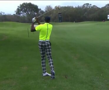 Ray Allen holes a 122-yard shot, celebrates with John Daly