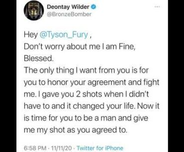 Deontay Wilder Message To Tyson Fury