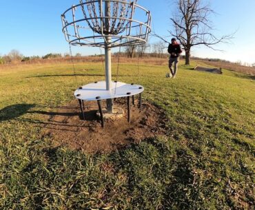 FootGolf ball catch attachment on a Disc Golf basket