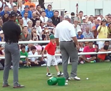 Tiger Woods & Mark O'Meara Upstaged By 6-Year Old Sean Cooper At 2014 Dubai Desert Classic Clinic.
