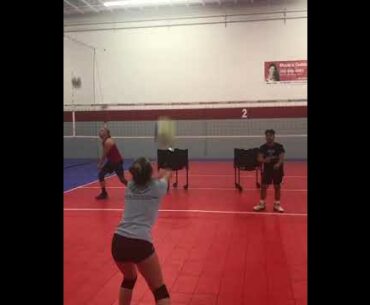One Hand Set A Two Set To Yourself Then Hit A Controlled Ball To Your Partner in Pepper Warmups