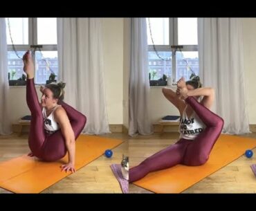 Simple Yoga Exersices in Shiny Spandex Leggings