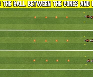 Warm up: driving the ball between the cones and passing inside the goal | Coach Sante