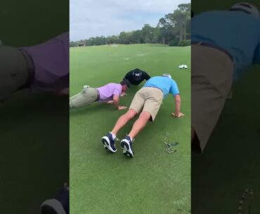 Brad Faxon, Rory McIlroy and Gary Player -  Push-ups at Bears Club