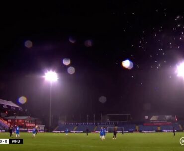 STOCKPORT COUNTY FANS LET FIREWORKS OFF IN SUPPRT OF 15 YEAR OLD KHIA WHO IS INTENSIVE CARE