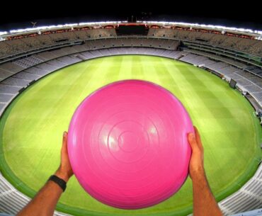 EXERCISE BALL GOLF with MAGNUS EFFECT from STADIUM ROOF!