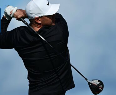 Brooks Koepka makes par after tee shot lands in a shoe at Farmers