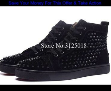#Deal Round Toe Blue Sneakers Men Suede Leather Spike Lace-up High-top Flat Men Rivets Sneaker Ankl