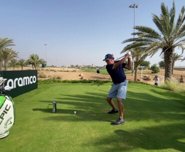 Phil Mickelson hits driver slow motion in Saudi International 2021