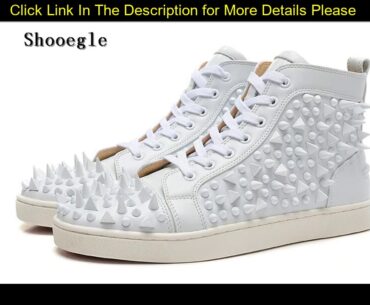 #Top SHOOEGLE Black/White Leather Rivets Men Shoes High-Top Fashion Spike Sneakers Shoes Outdoors F