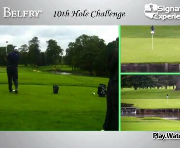 Long Drive Champion Joe Miller drives The Brabazon 10th hole at The Belfry using a putter