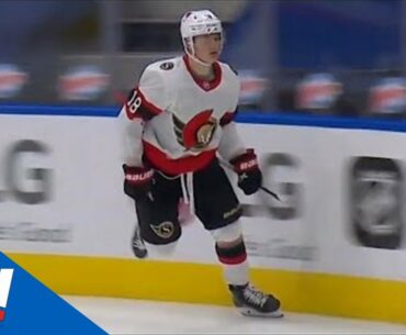 Tim Stutzle Gets Puck By Michael Hutchinson With Fantastic Shot From Tight Angle
