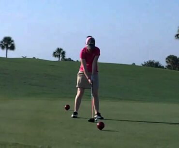 Jenn tees off on #1 on the Champions Course