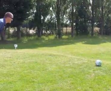 Ben Tees off on the Opening Footgolf Hole
