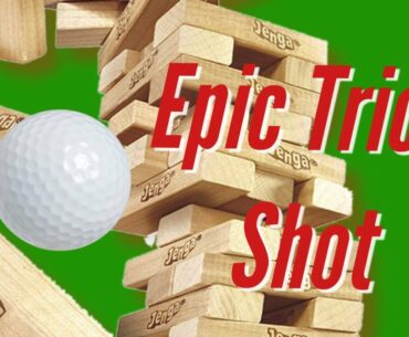 Golf Trick Shot - JENGA Chain Reaction - Rube-Goldberg machine