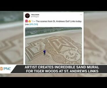 Artist Creates Incredible Sand Mural For Tiger Woods At St. Andrews Links
