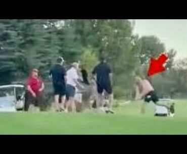 SHIRTLESS GOLFER ATTACKS MAN WITH FLAGSTICK | CAUGHT ON VIDEO