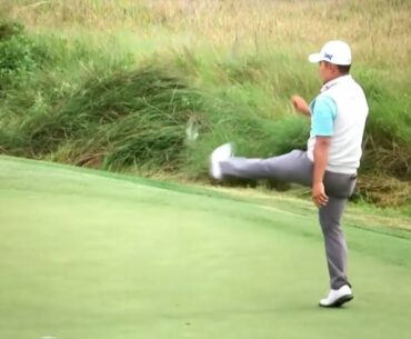 Sung Kang kicks his putter after missing putt...