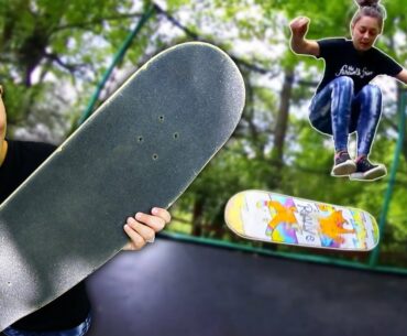 WIFE LANDS FIRST HEELFLIP ON TRAMPOLINE!