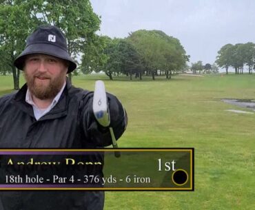 We are golfing in the rain.  One club challenge on 18 and closest to the pin on 17.