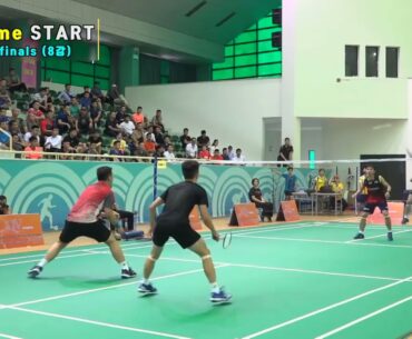 One guy with japan team yonex sleevesless t shirt have crazy smash