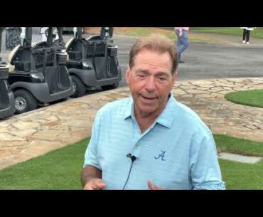 Nick Saban addresses the media ahead of the 15th annual Nick’s Kids Golf Tournament
