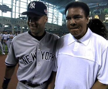 AL@NL: Muhammad Ali helps throw out the first pitch