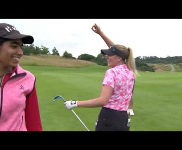 Diksha Dagar and Sarina Schmidt celebrate winning the Aramco Team Series London event in Team Cowan