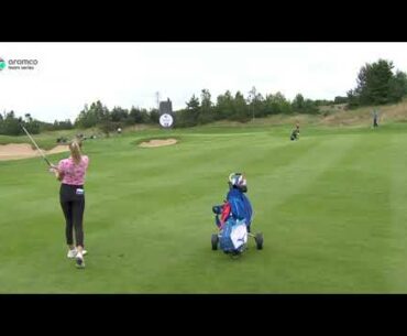 A tearful Olivia Cowan receives the Team Trophy as her side finish at -41 to take the win in London