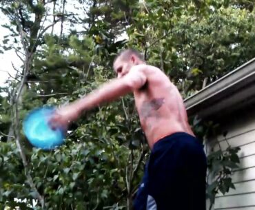 Disc golf kick-flip 360 off the top rope.
