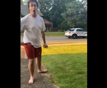 Hit the curb and came back under the cop car back into the yard #golf  #shorts #golftiktok