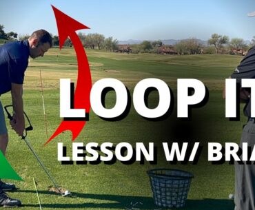 Golf Lesson w/ Brian: LOOP Drill To Stop Coming Over The Top w/ The Hanger Training Aid