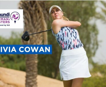 In off the golf cart! Olivia Cowan gets a stroke of luck on the way to a birdie on the 16th!
