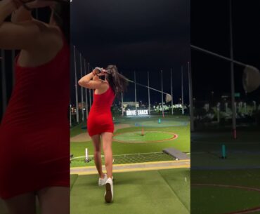 Fit Golfer Girl hitting bombs at Top Golf! #shorts #golfshorts #golfswing