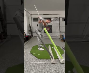 Full golf swing DTL through the gauntlet. Linear backswing and downswing. #golfswing
