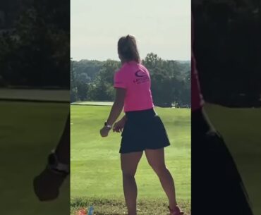 Kristin Tattar tees off hole 1 of the disc golf world championships #discgolf
