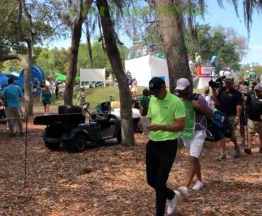 Jordan Spieth Gary Woodland Sam Burns walk from 8th hole at Valspar Championship 2023 Round 2