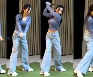 신효서프로 알려준대로 연습하면 스크린에서 비거리가 향상됩니다. KLPGA 프로 신효서 미녀골퍼의 골프레슨과 골프스윙!
