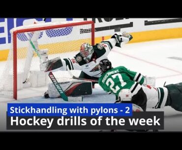 Hockey drills of the week / stickhandling with pylons - 2