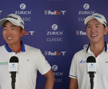 S Y  Noh and Michael Kim Thursday Flash Interview 2023 Zurich Classic of New Orleans